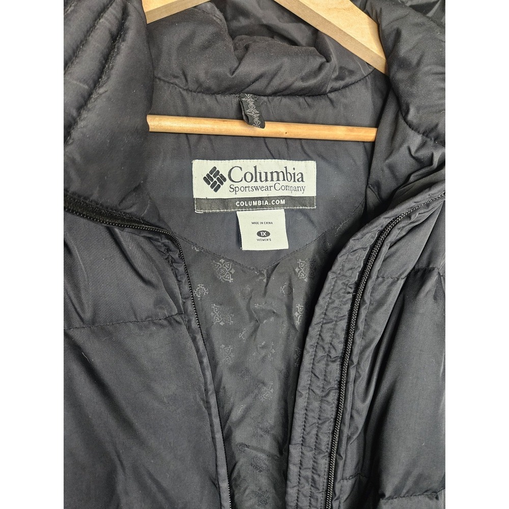 Columbia 1X Black Down Puffer Jacket Hooded Faux Fur Trim Zip Down Gorpcore Cozy - Picture 3 of 16